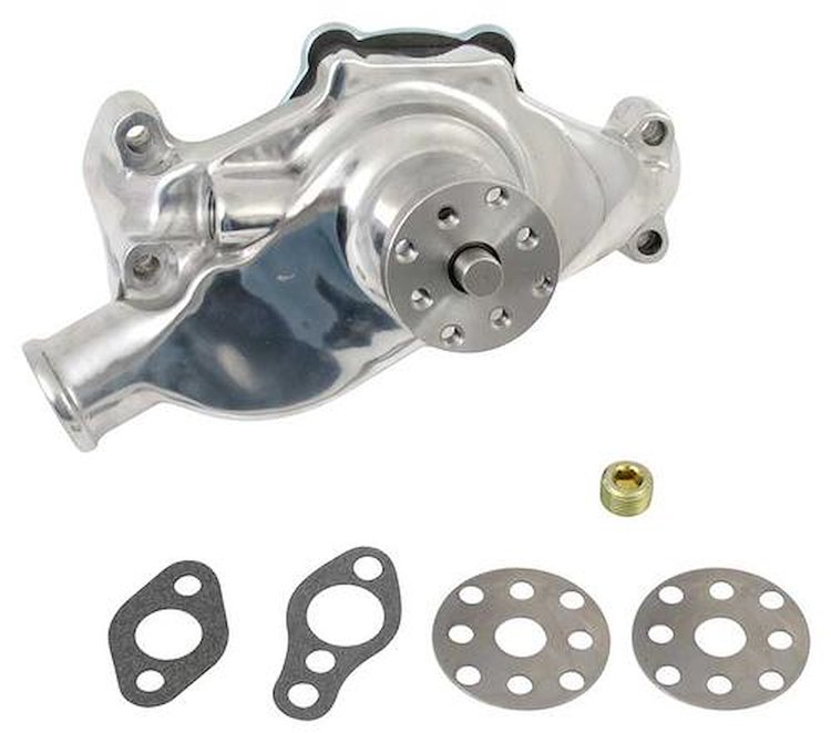 153656P Water Pump 1955-72 Chevrolet; Small Block V8; Short Style; Cast Aluminum; Polished Finish