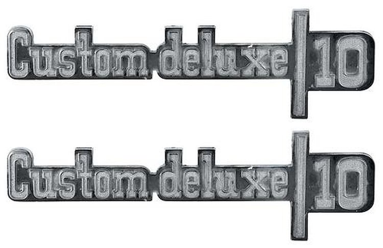 157511 1973-74 Chevrolet, CUSTOM DELUXE 10, Front Fender Emblem, Pair