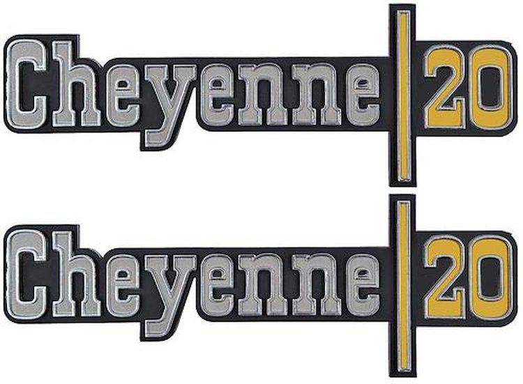 157515 1973-74 Chevrolet Truck, Cheyenne 20, Front Fender Emblem, Pair
