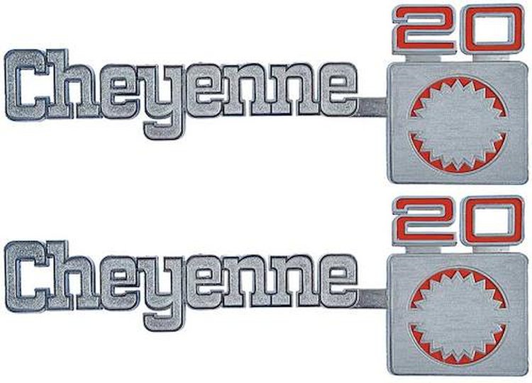 157527 1975-80, Chevrolet Truck, "Cheyenne 20", Front, Fender Emblem, Pair