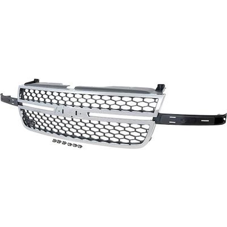 19122197 Grille Assembly for 2006-2007 Chevrolet Silverado [Honeycomb Style, Chrome Accents, w/ Black Shell and Black Insert]