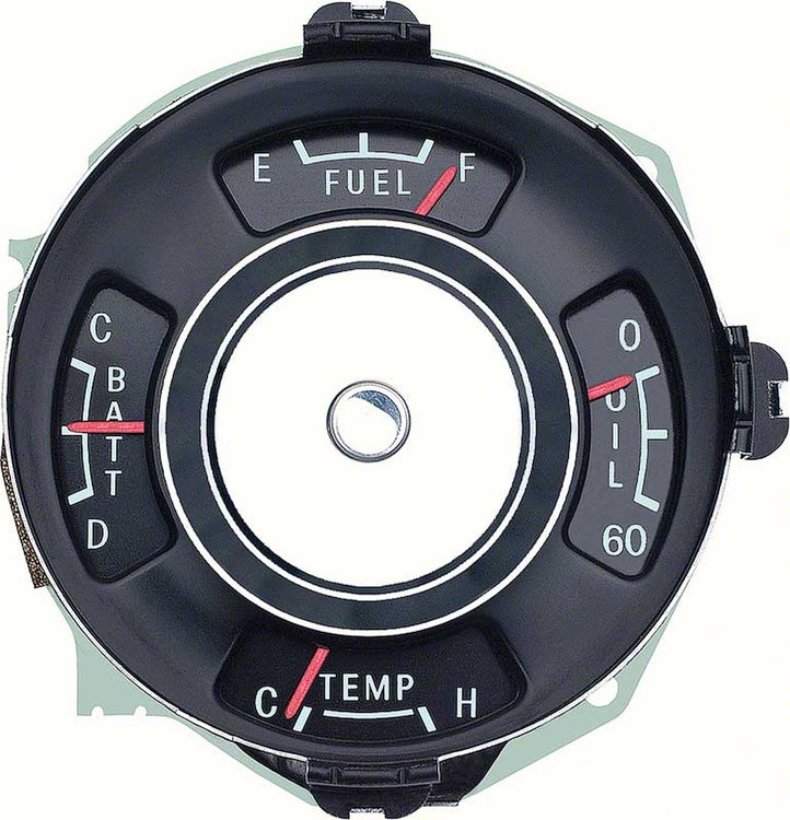 2196565 Instrument Gauge Cluster-1965 Chevy II, Nova; Standard and SS; Fuel, Battery, Oil, Temp