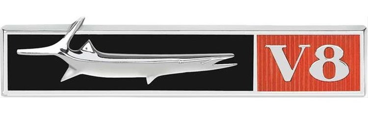 Front Fender Emblem 1968 Barracuda V8 with Fish, Right/Passenger Side