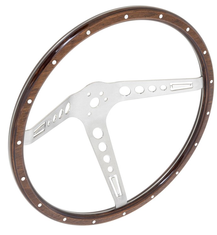 3602A 15 Inch GT3 Retro Style Wood Steering Wheel with Wood Grip and 18 Rivets