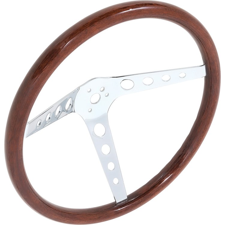 3602D 15 Inch GT3 Classic Woodgrain Steering Wheel with Wood Grip and Chrome Spokes