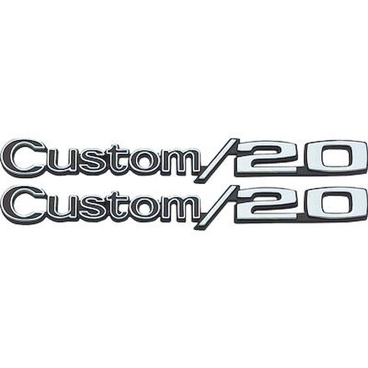 3953663 1969-72 Chevrolet Pickup, Suburban Custom/20, Front Fender Emblem Set, Pair