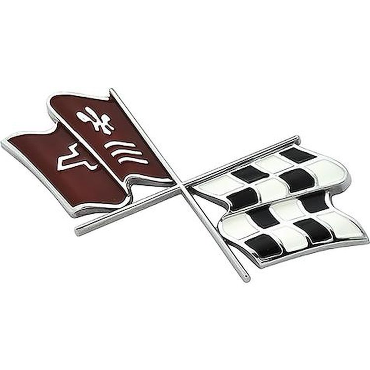 3954546 1968-74 Chevrolet Corvette, Crossed Flag Emblem, Fuel/Gas Door