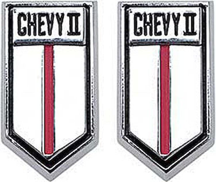 4539568 Door Panel Emblems 1966-67 Chevy II; Pair