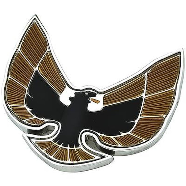 493280 1974-76 Firebird, Bird Front End Panel Emblem, Special Edition, Gold/Black