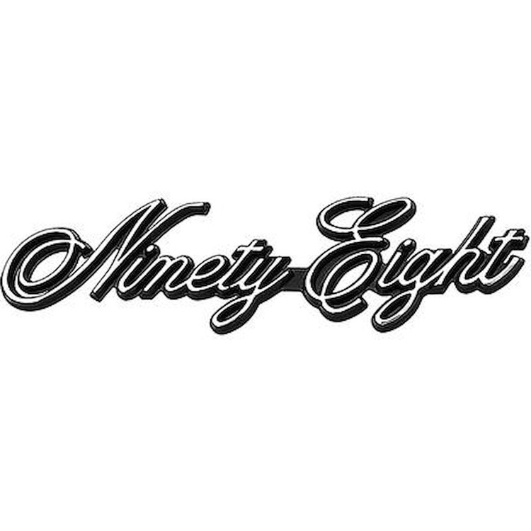 555927 1977-88 Oldsmobile 98, Ninety-Eight Nameplate Emblem, Front Fender, Rear Quarter Panel