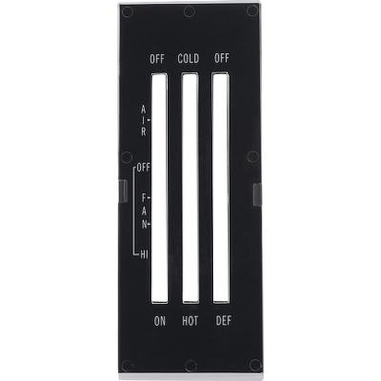 6273378 1973-74 Nova, Ventura, Apollo, Omega, Heater Control Lens, w/out Air Conditioning, DEF, White Font