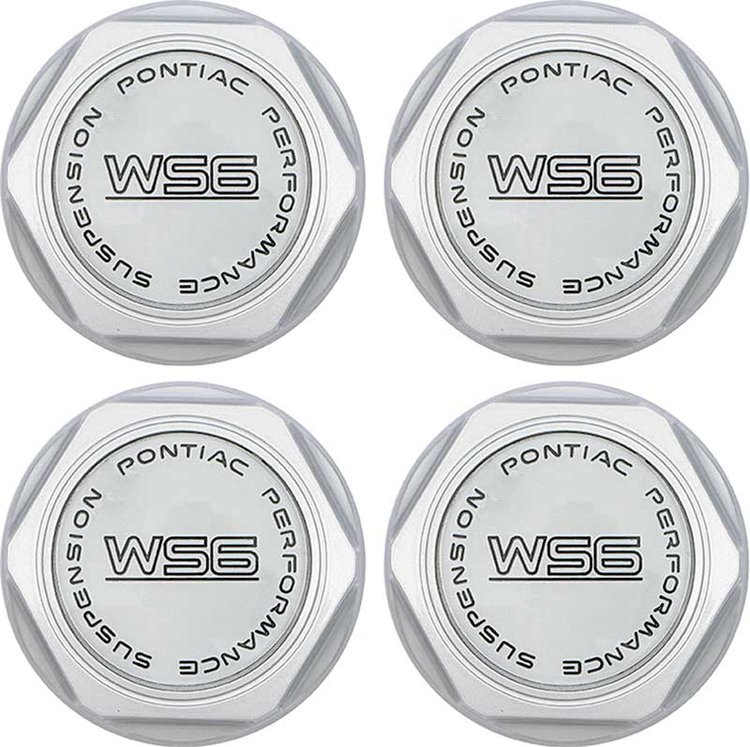 748646 Wheel Center Cap 1987-92 Pontiac Trans An, Formula; WS6; with Metal Clip; Silver; Set of 4