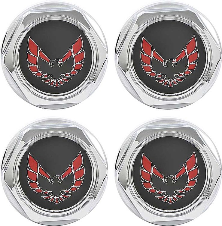 Center Hub Cap Insert Set for 1982-1992 Pontiac Firebird [4-PC, Chrome/Red]