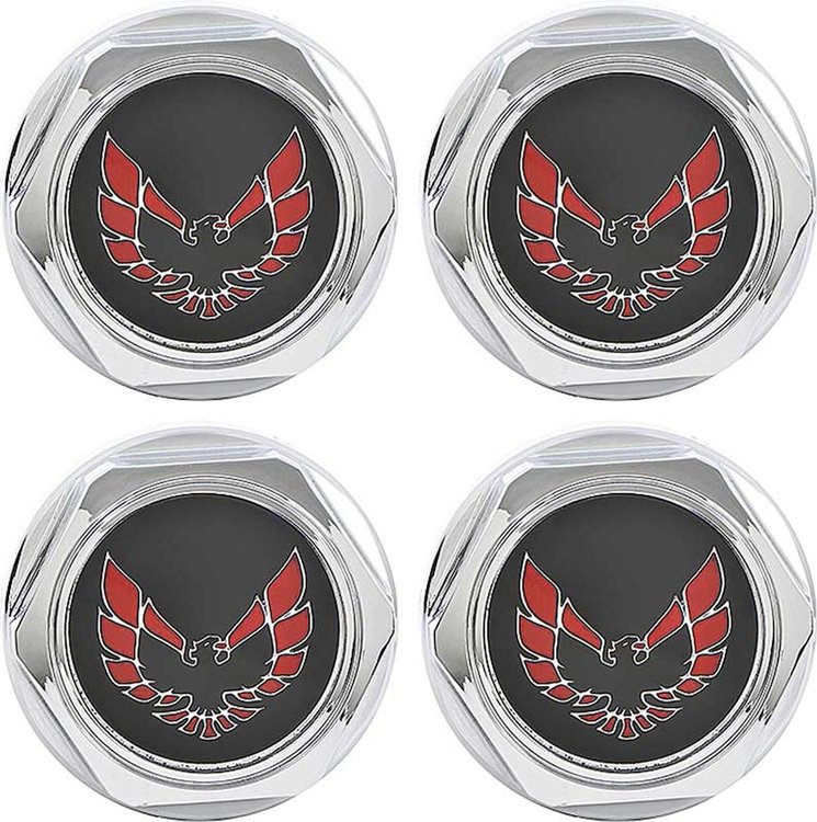 748667 Wheel Center Caps Chrome with Red Bird Emblem without Metal Clips for 1977-1981 Pontiac Firebird