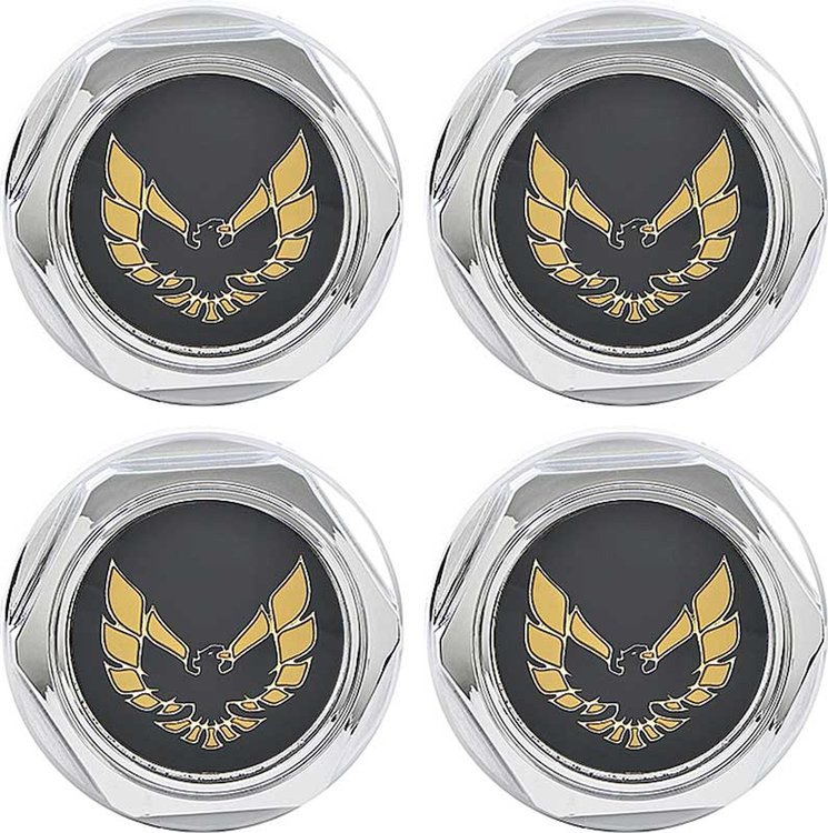 Center Hub Cap Insert Set for 1982-1992 Pontiac Firebird [4-PC, Chrome/Gold]