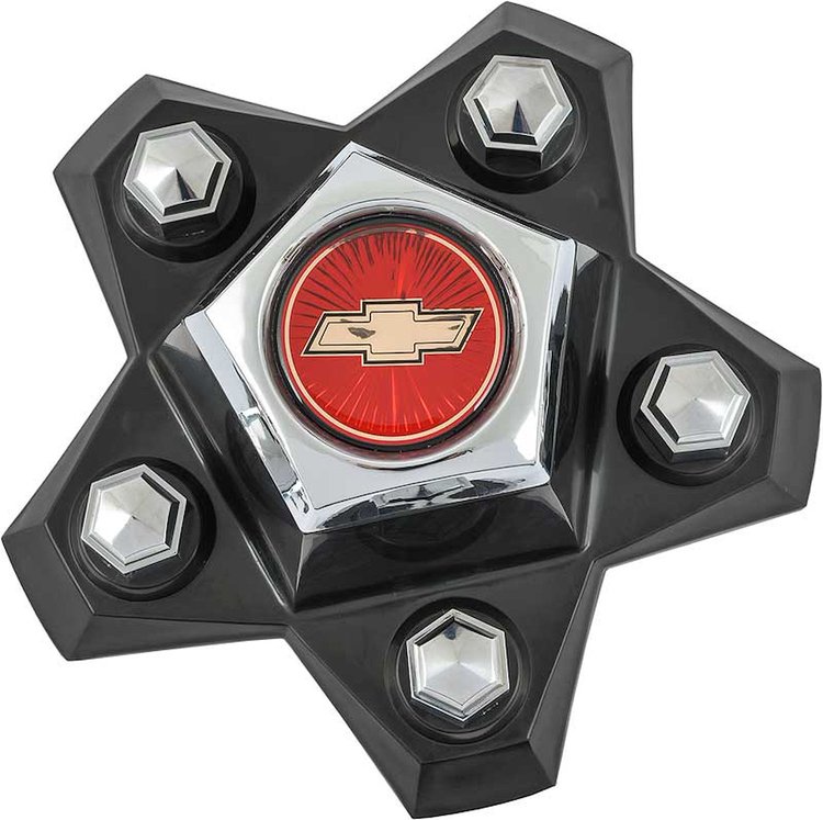 748672 Wheel Center Caps 1980-87 El Camino, 1980-83 Malibu; with Bow Tie; 4 Piece Set