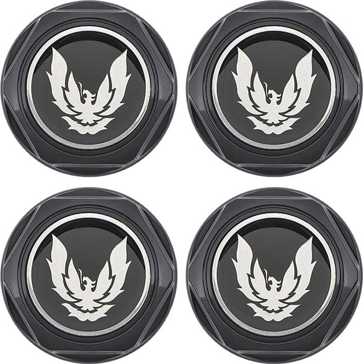 Center Hub Cap Insert Set for 1982-1992 Pontiac Firebird [4-PC, Black/Silver]