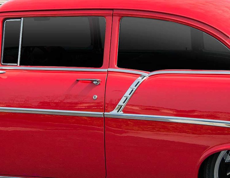 748693 Rear Quarter Upper Paint Divider Moldings 1956-57 Chevrolet 150/210; Stainless Steel; Pair