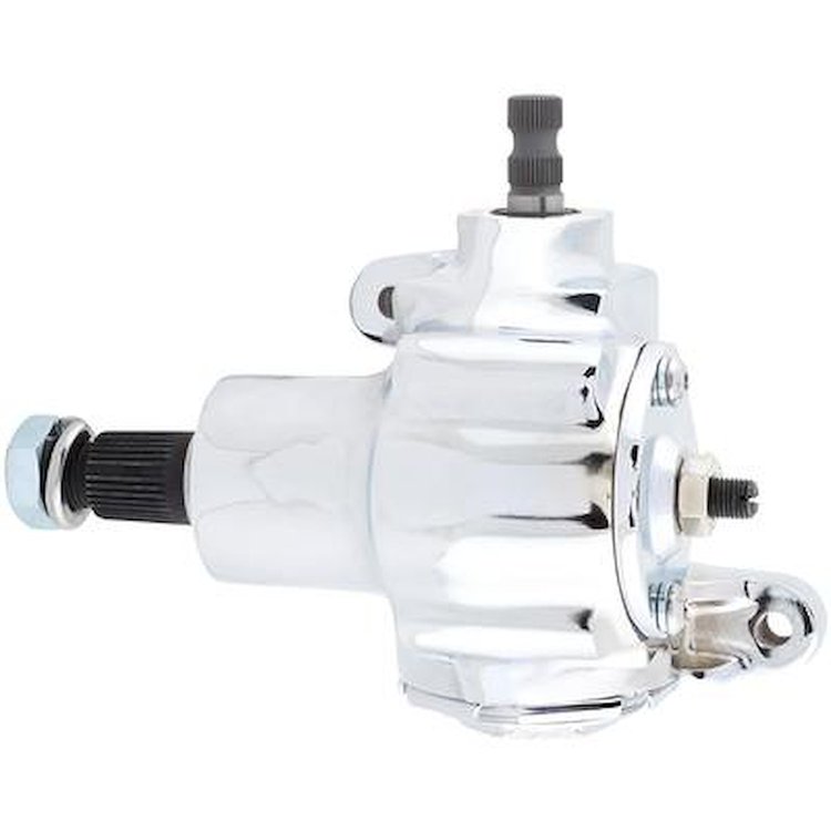 8270149AC GM 140 Steering Gear Box; Vega Style; Manual: 20:1 Ratio; 5 Turns Lock-To-Lock; Chrome