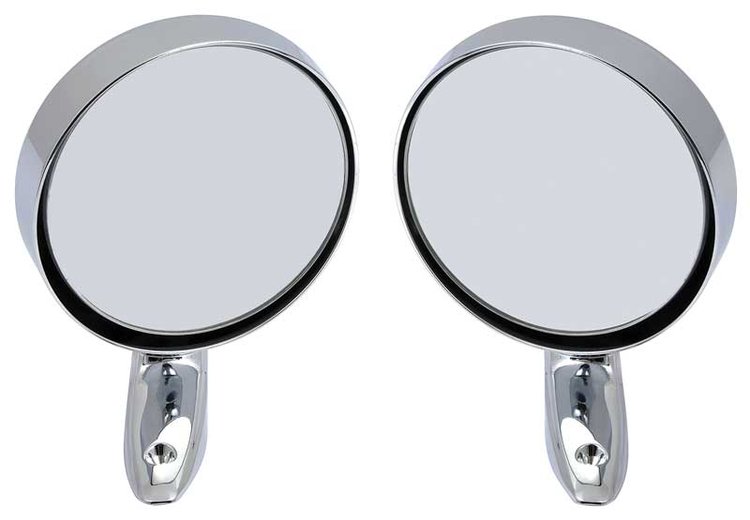 881237 Exterior Door Mirror Set 1966-74 Dodge/Plymouth A And B-Body; LH Remote/RH Manual; Round Style; Pair
