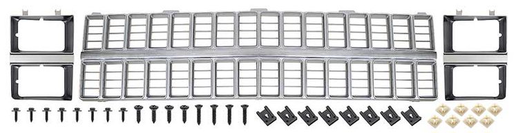 881322 Grill and Headlamp Bezel Basic Set 1981-82 Chevrolet Pickup; Emblem Delete; Argent Silver