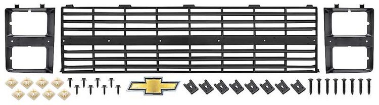 881324 Grill and Bezel Set 1983-84 Chevrolet C/K; With Bow Tie Emblem; Quad Headlamp; Dark Charcoal