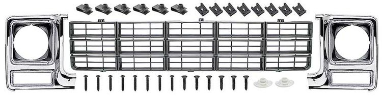 881331 Grill and Round Headlamp Bezel Basic Set 1979-80 Chevrolet Pickup ; Emblem Delete; Charcoal Gray