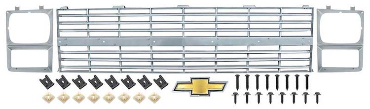 881337 Grill and Headlamp Bezel Set 1983-84 Chevrolet Pickup ; With Bow Tie Emblem; Single Headlamps