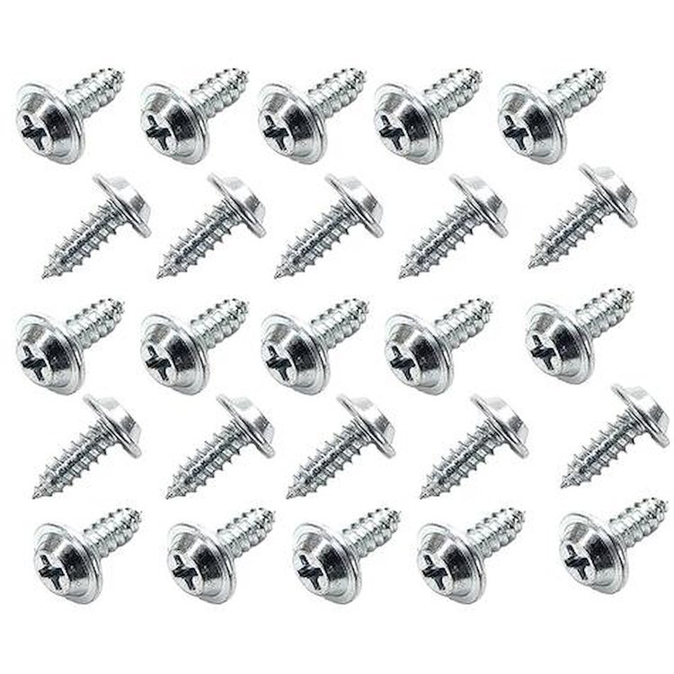 9420486 1962-74 Chrysler/Dodge/Plymouth, Glove Box Screw Set, #8 x 1/2", Flat Top, Phillips 13/32" Washer Head, Chrome Finish