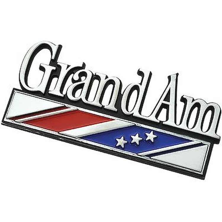 9676369 1973-75 Pontiac Grand Am, Trunk Emblem, Grand Am Nameplate w/ Stars & Stripes Insignia