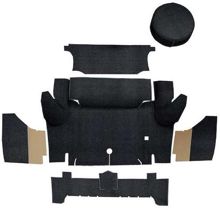 A4046A01 Loop Trunk Carpet Set With Boards 1964-66 Mustang Coupe; Black