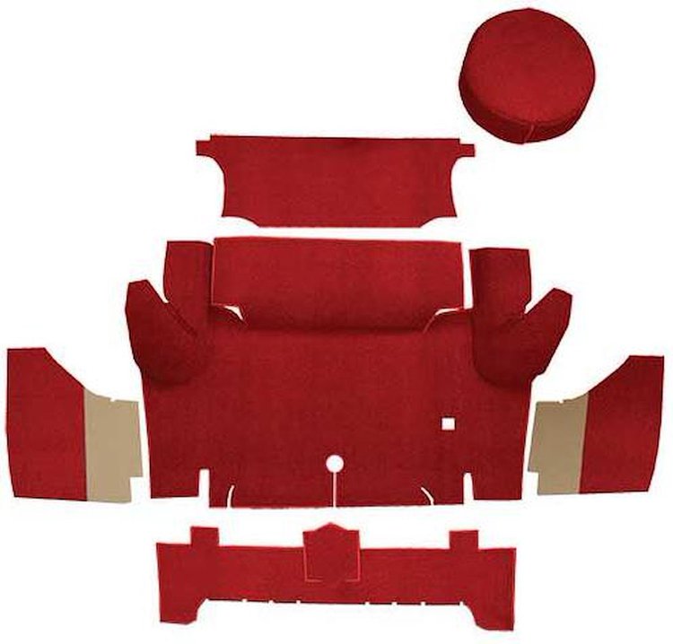 A4046A02 Loop Trunk Carpet Set With Boards 1964-66 Mustang Coupe; Red