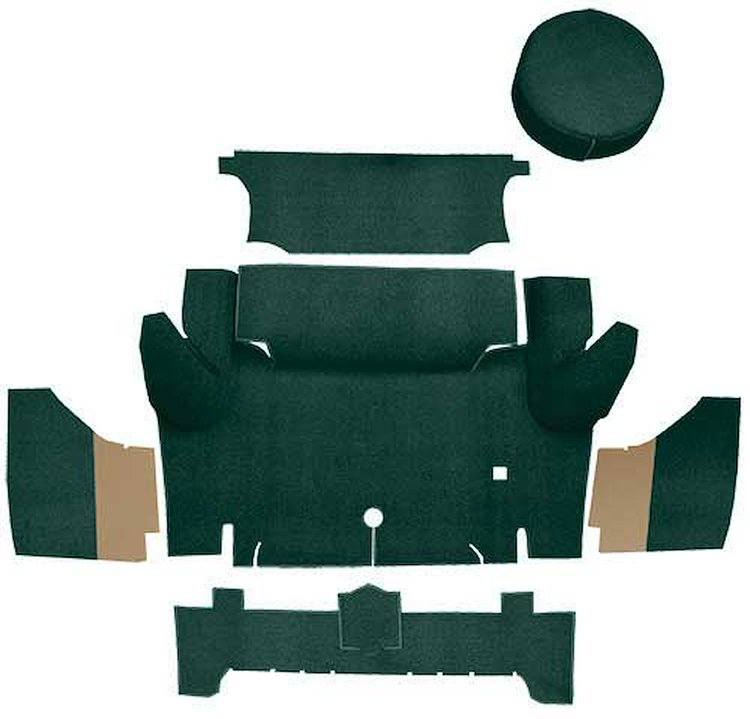 A4046A13 Loop Trunk Carpet Set With Boards 1964-66 Mustang Coupe; Dark Green