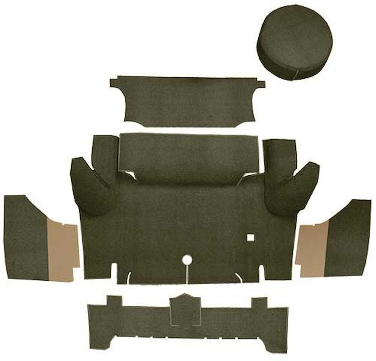 A4046A19 Loop Trunk Carpet Set With Boards 1964-66 Mustang Coupe; Moss Green
