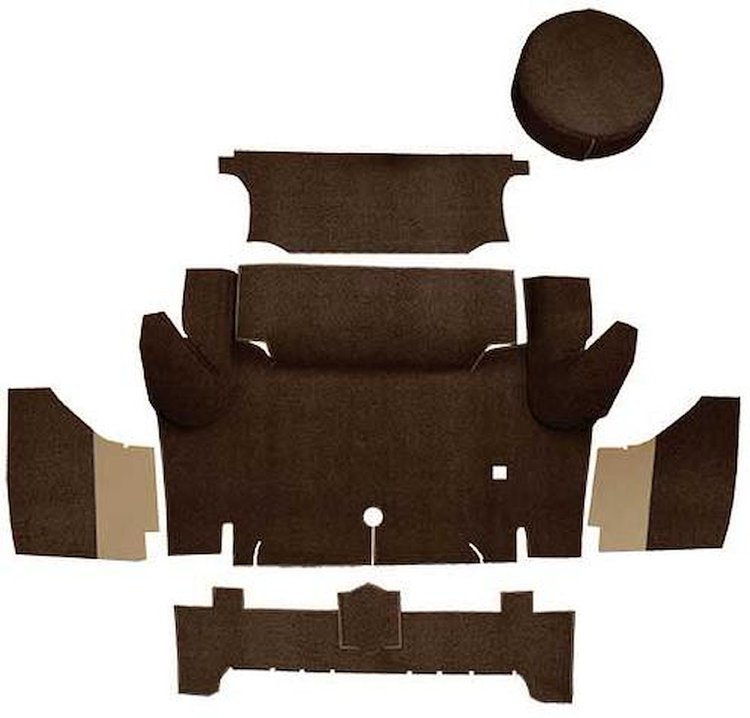 A4046A30 Loop Trunk Carpet Set With Boards 1964-66 Mustang Coupe; Dark Brown