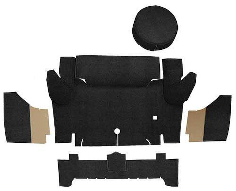 A4050A01 Loop Trunk Carpet Set With Boards 1964-66 Mustang Convertible; Black
