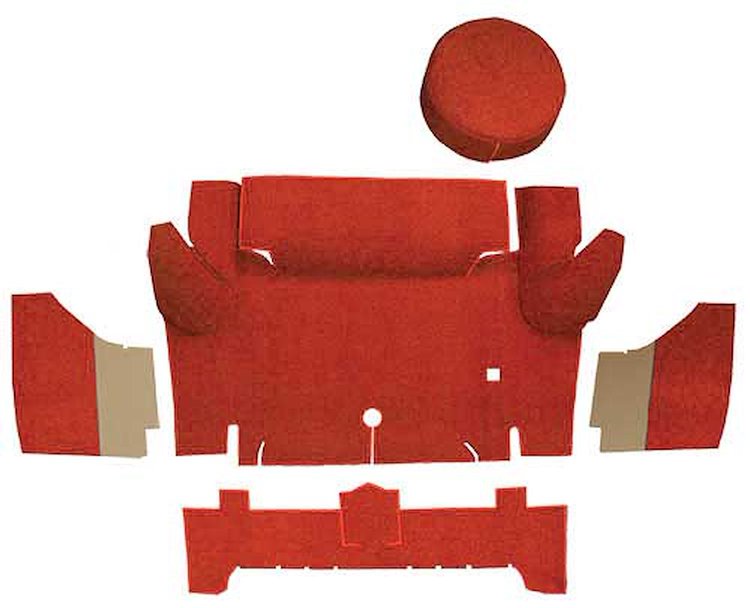 A4050A02 Loop Trunk Carpet Set With Boards 1964-66 Mustang Convertible; Red