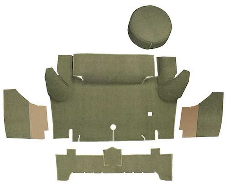 A4050A09 Loop Trunk Carpet Set With Boards 1964-66 Mustang Convertible; Ivy Gold