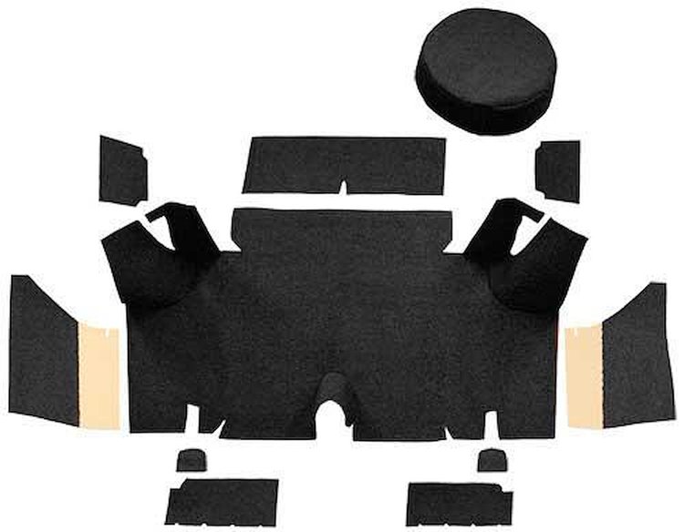 A4054A01 Loop Trunk Carpet Set With Boards 1965-66 Mustang Fastback; Black