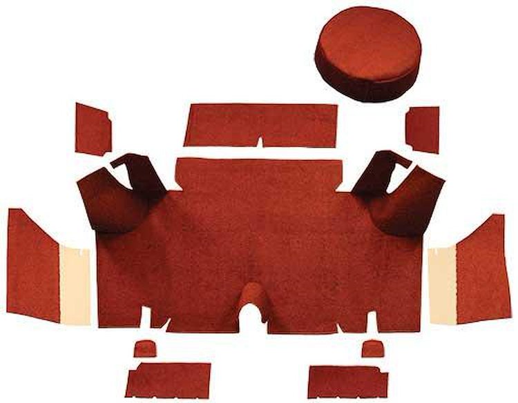 A4054A02 Loop Trunk Carpet Set With Boards 1965-66 Mustang Fastback; Red