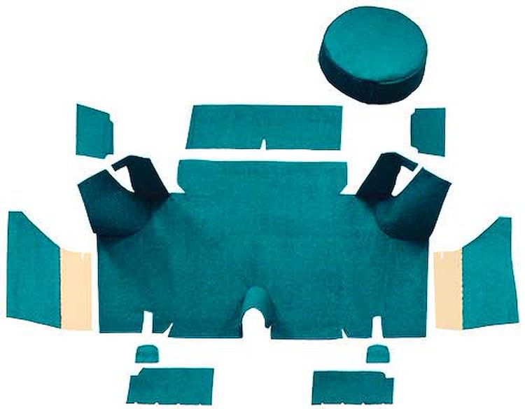 A4054A06 Loop Trunk Carpet Set With Boards 1965-66 Mustang Fastback; Aqua