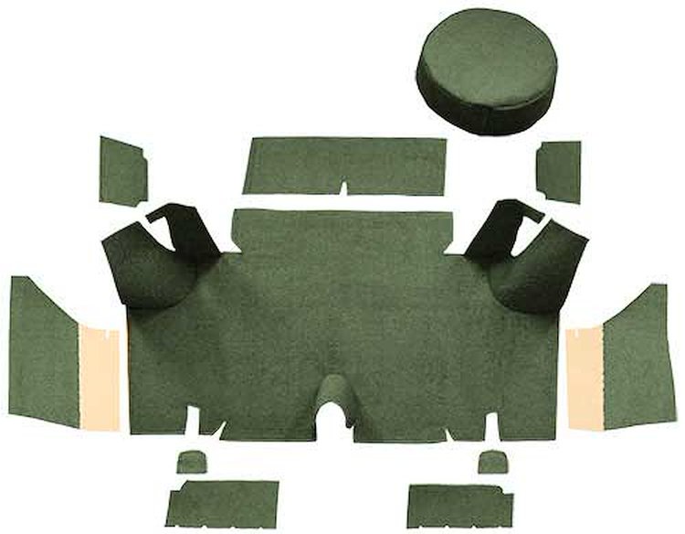 A4054A19 Loop Trunk Carpet Set With Boards 1965-66 Mustang Fastback; Moss Green