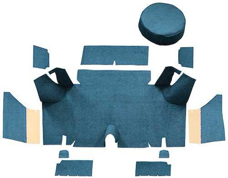 A4054A41 Loop Trunk Carpet Set With Boards 1965-66 Mustang Fastback; Medium Blue