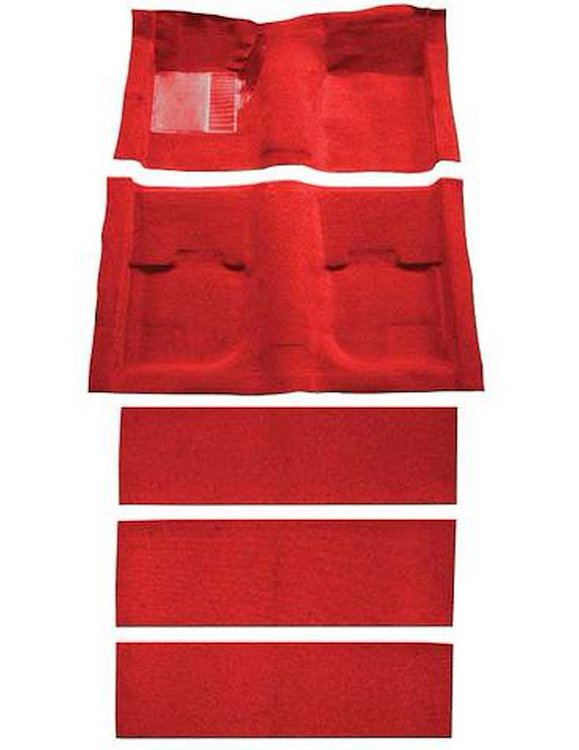 A4055A02 Nylon Loop Floor and Fold Down Seat Carpet Set 1969-70 Mustang Fastback; Red