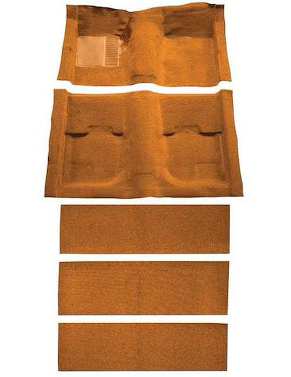 A4055A69 Nylon Loop Floor and Fold Down Seat Carpet Set 1969-70 Mustang Fastback; Medium Saddle