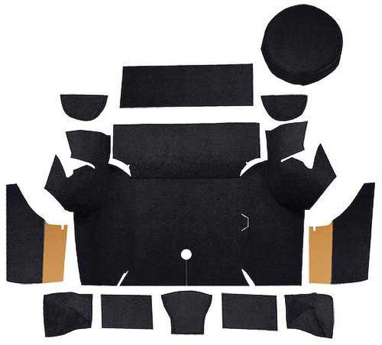 A4058A01 Loop Trunk Carpet Set With Boards 1967-68 Mustang Coupe; Black