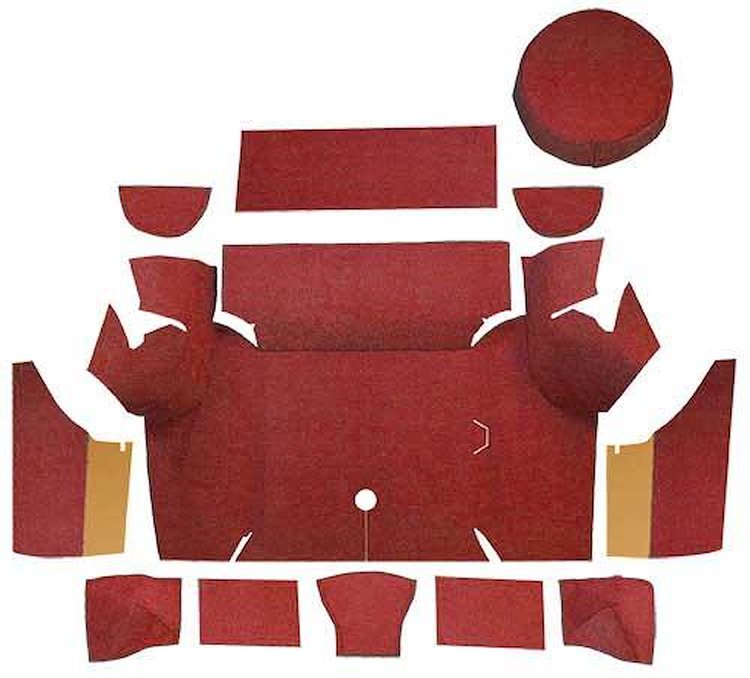 A4058A02 Loop Trunk Carpet Set With Boards 1967-68 Mustang Coupe; Red