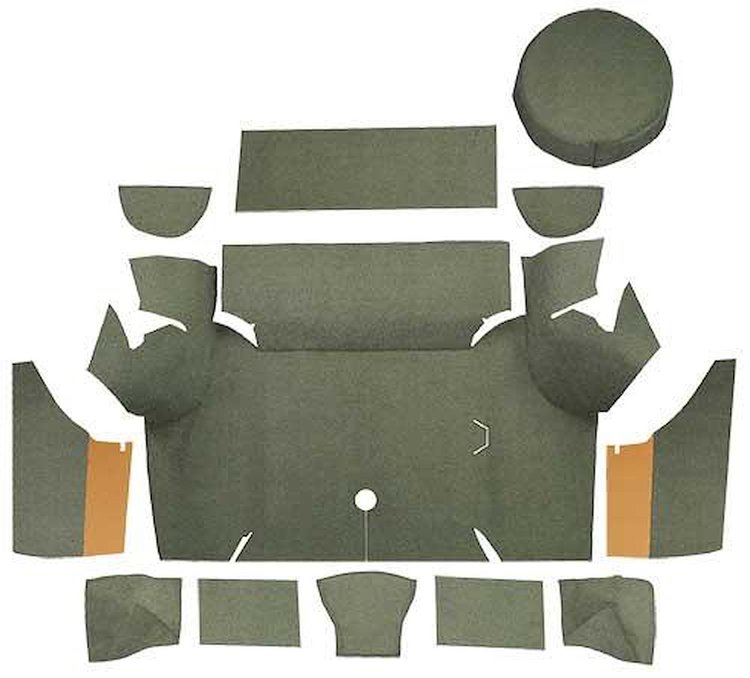 A4058A09 Loop Trunk Carpet Set With Boards 1967-68 Mustang Coupe; Ivy Gold
