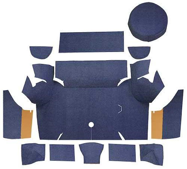 A4058A12 Loop Trunk Carpet Set With Boards 1967-68 Mustang Coupe; Dark Blue