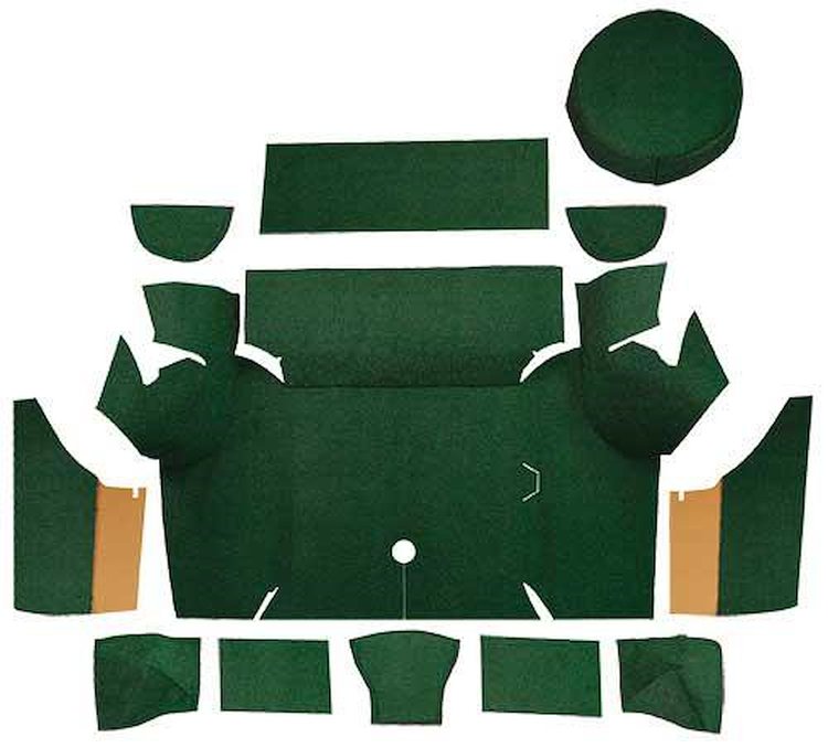 A4058A13 Loop Trunk Carpet Set With Boards 1967-68 Mustang Coupe; Dark Green